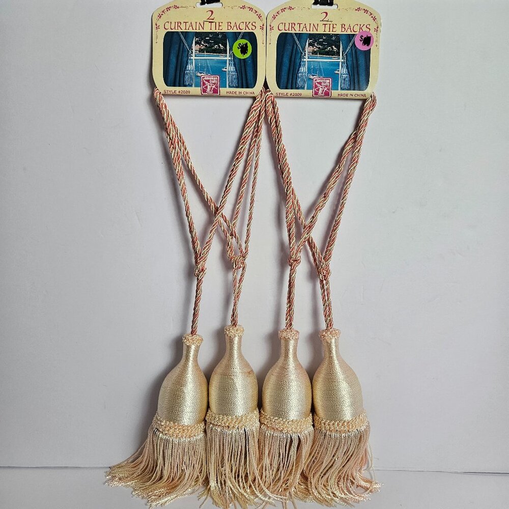 Elegant Pink & Cream Tassel Curtain Tiebacks - Set of 4 Vtg| 18" Long